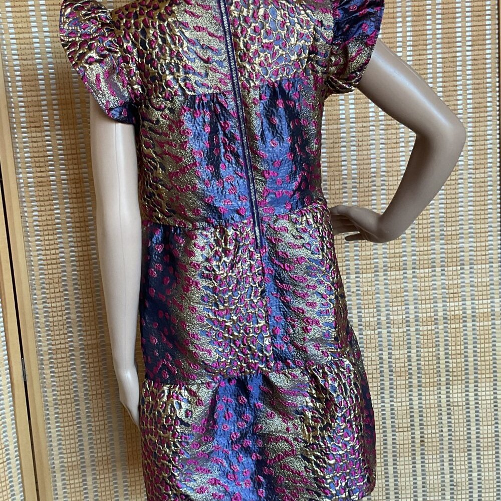NWOT! THML Metallic Textured Wildcat Mini Dress Pink Gold Flutter Sleeve Small - Picture 8 of 16